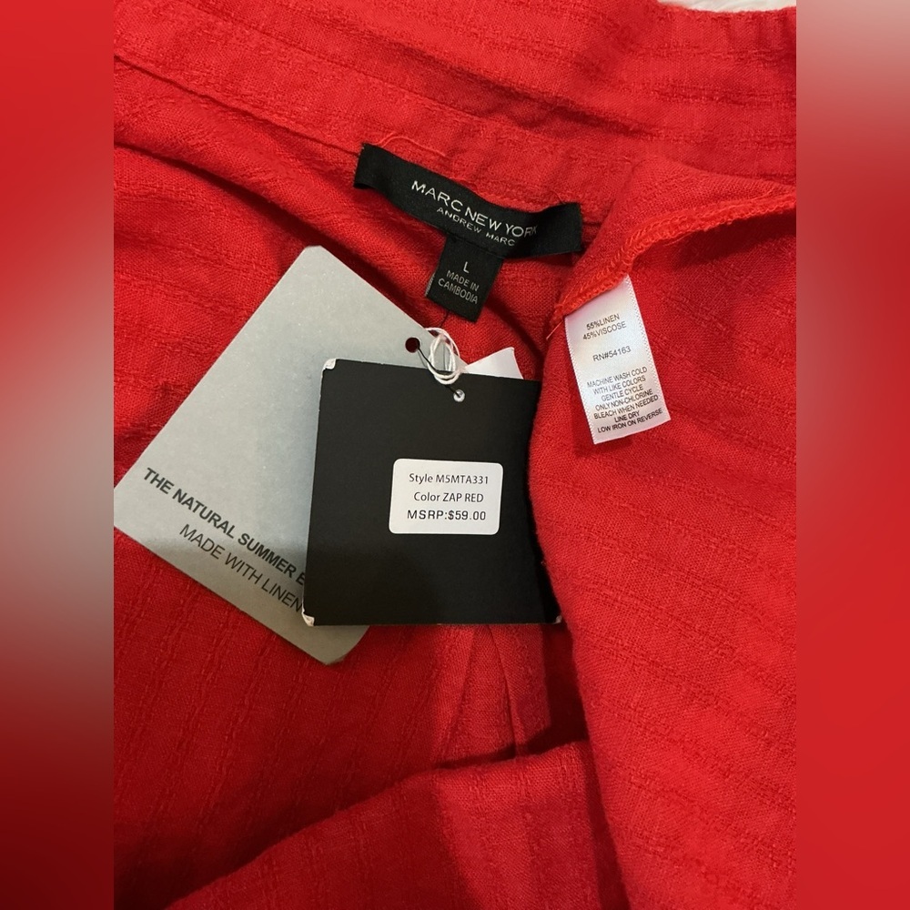 Marc New York linen Red Sleeveless Shirt Dress Womans Size Large NWT - Picture 9 of 12